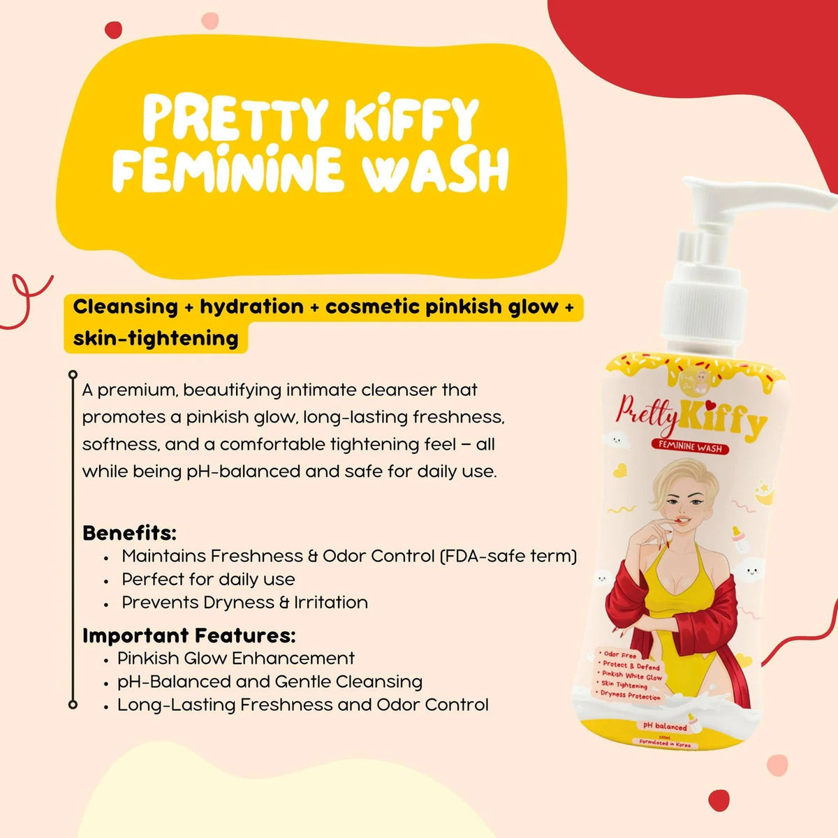 Pretty Jin Kiffy Feminine Wash Pinkish Glow Gentle-Cleansing 100ml