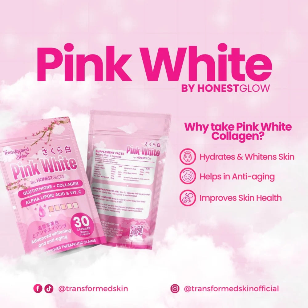 Honest Glow Pink White Glutathione + Collagen – 30 Capsules