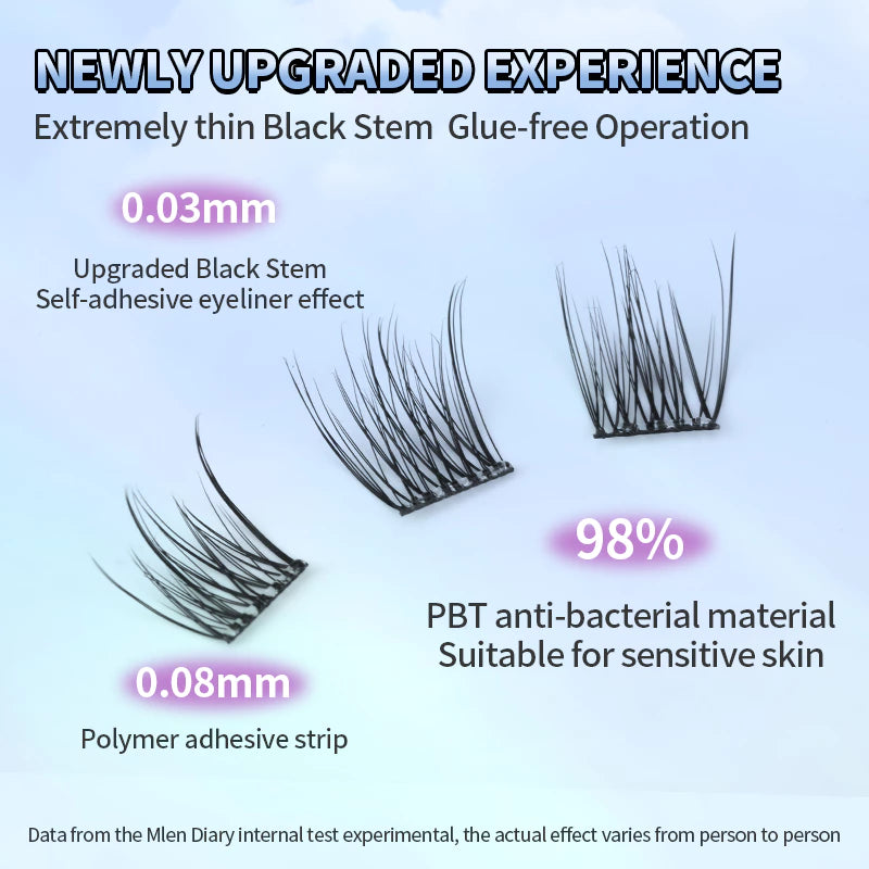 MLEN DIARY Glue-Free False Eyelashes – Baby Comic Style + Tweezers