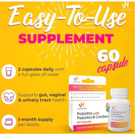 VH Essentials Probiotics with Prebiotics and Cranberry Feminine Supplement - 60's