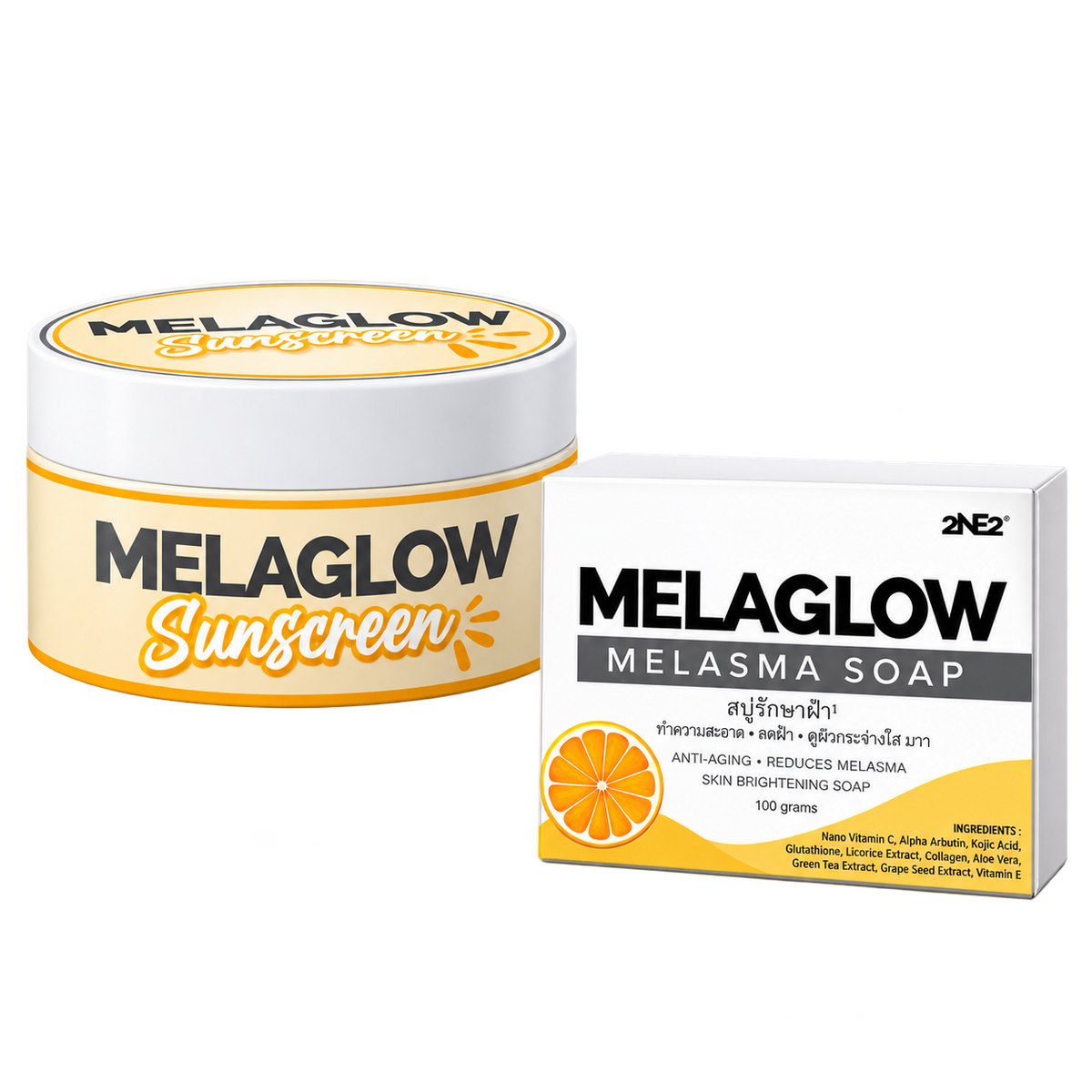 2NE2 Thailand Melaglow Sunscreen +Soap for Melasma, Pekas, Hyperpigmentation, Sunburn, SPF 50