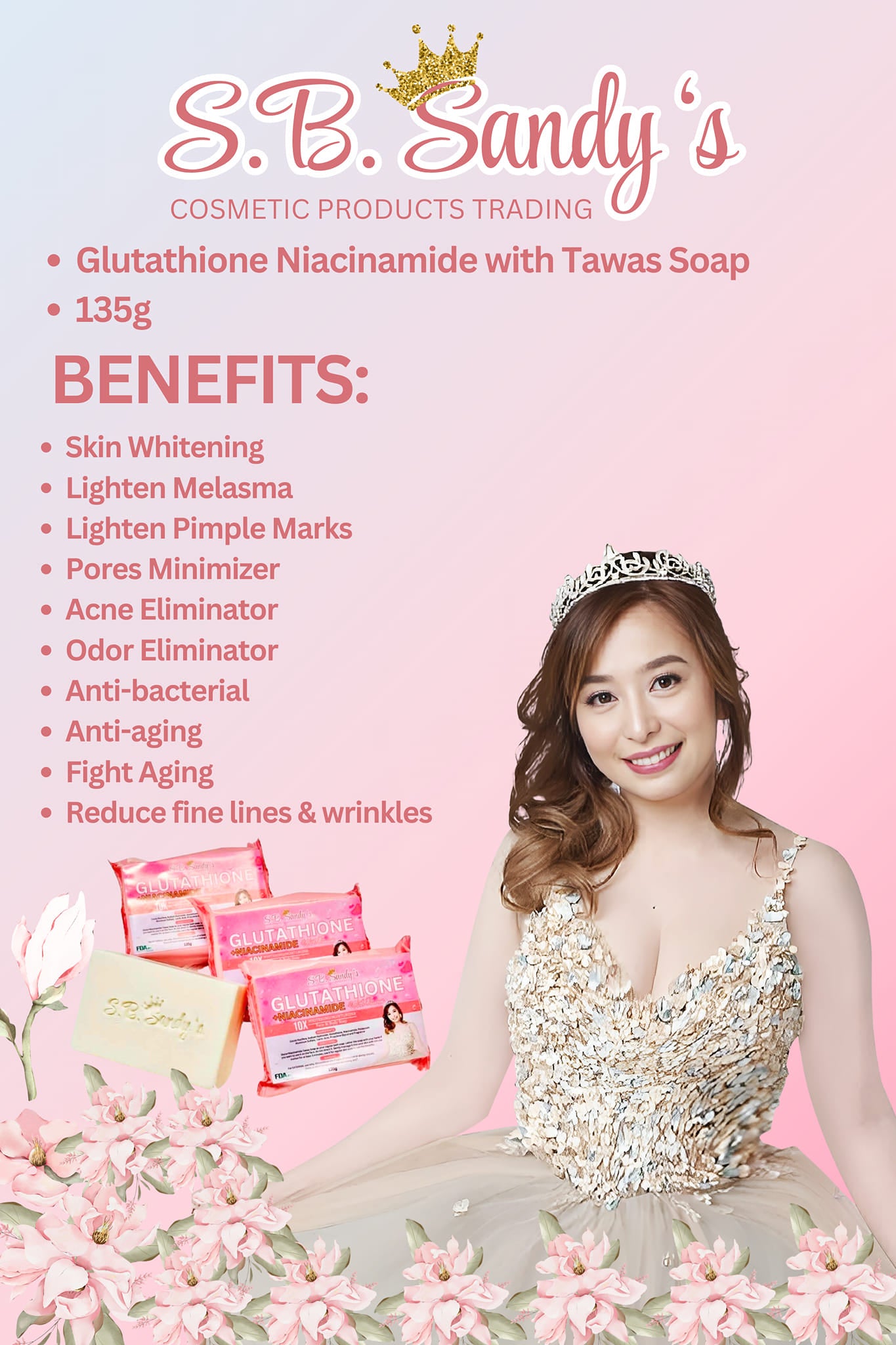 S.B. Sandy Glutathione + Niacinamide Tawas Soap 135g