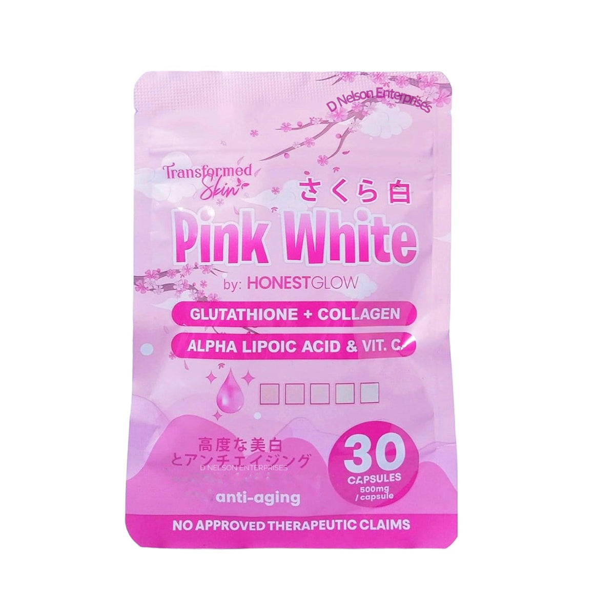 Honest Glow Pink White Glutathione + Collagen – 30 Capsules