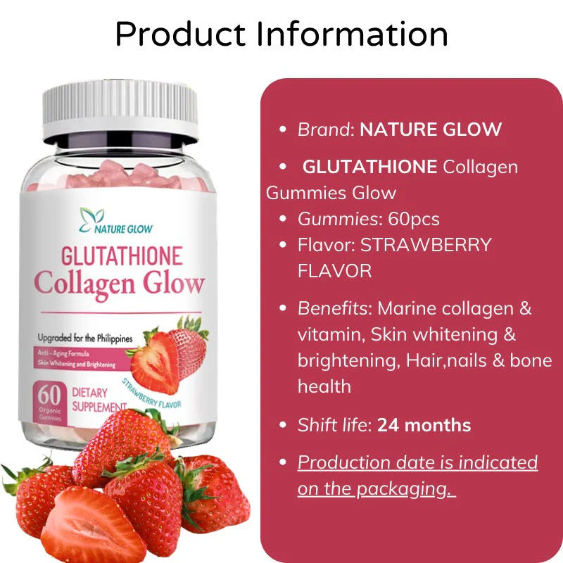 Glutathione Collagen Glow 60pcs Strawberry Gummies by Nature Glow