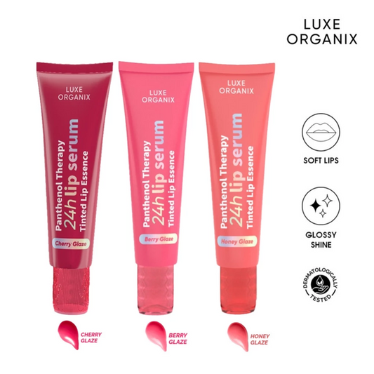 Luxe Organix Panthenol Therapy 24h Lip Serum Tinted Lip Essence Berry/ Cherry/ Honey Glaze 10g