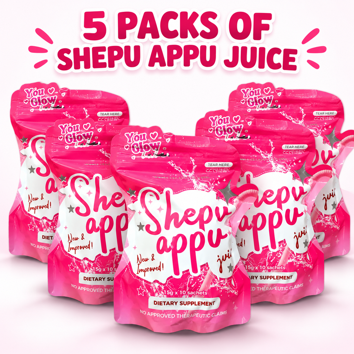 5 packs of You Glow Babe Shepu Appu Juice (10's/pk) -NEW PACKAGING