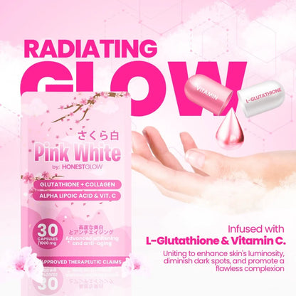 Honest Glow Pink White Glutathione + Collagen – 30 Capsules