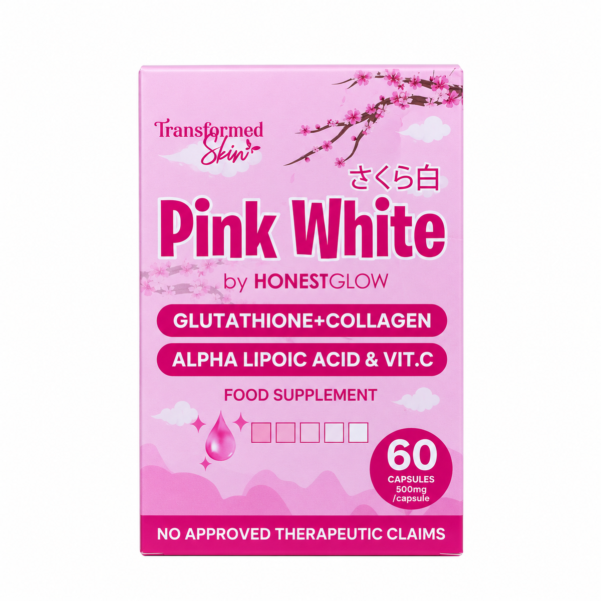 Honest Glow Pink White Glutathione + Collagen – 60 Capsules