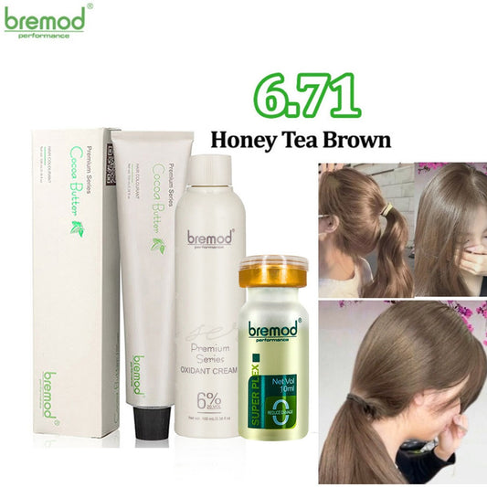 Bremod Cocoa Butter Honey Tea Brown Oxidizer Hair Color 6.71