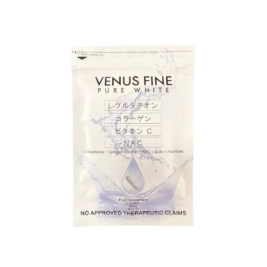 Venus Fine Pure White 4in1 500mg Glutathione & Collagen- For Whitening and Glowing Skin 30 Capsules