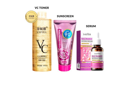 Combo Vitamin C Toner + Kiss beauty Sunscreen + Sadoer Serum