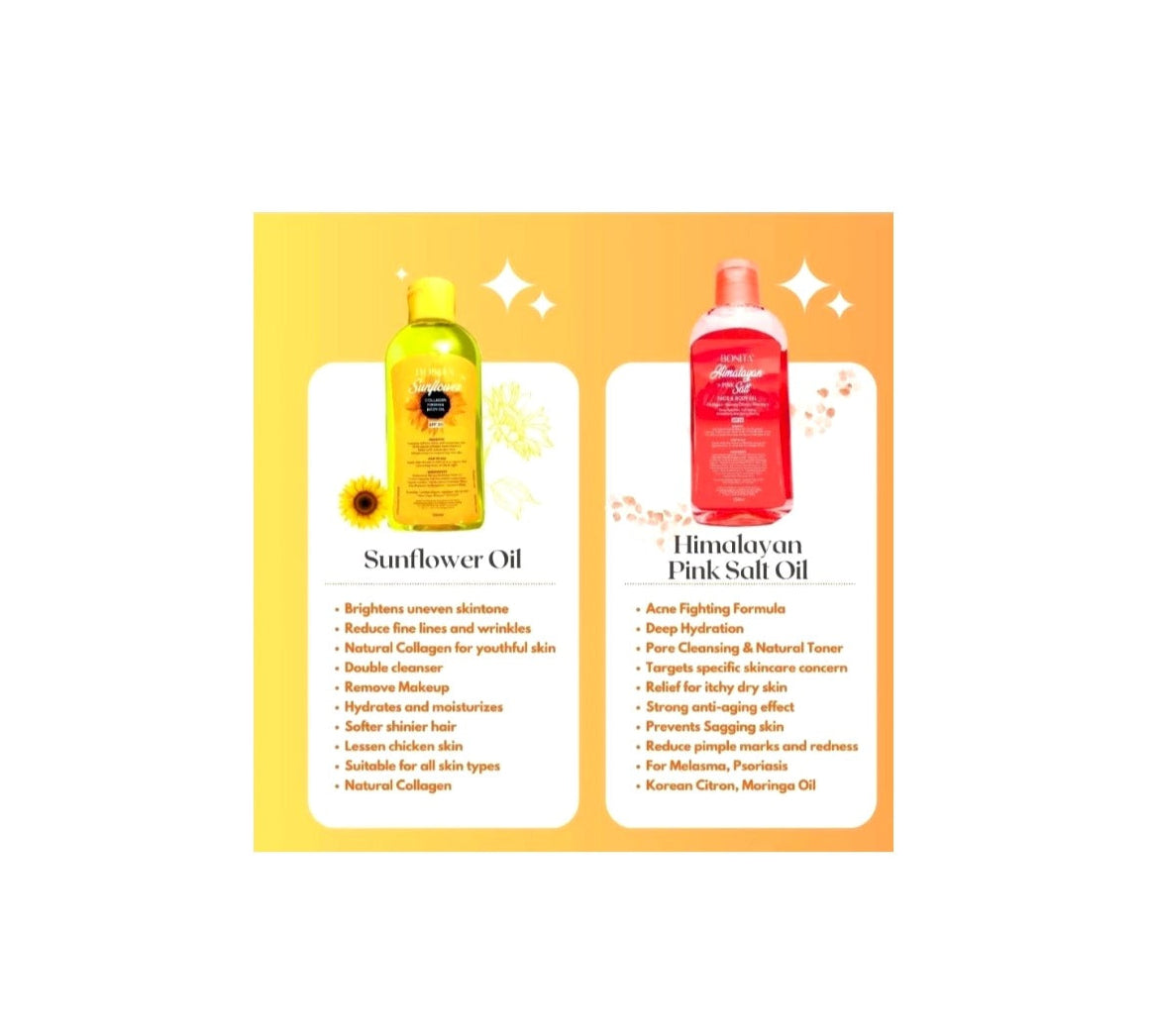 Combo of Bonita Himalayan Pink Salt Face and Sunflower Body Oil with SPF 30, 100ml