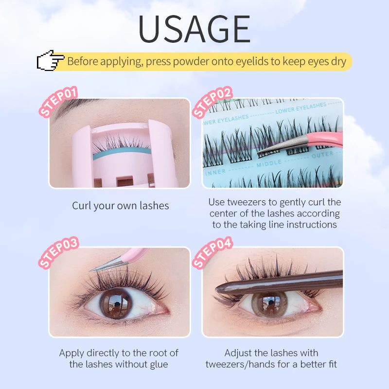MLEN DIARY Glue-Free False Eyelashes – Idol Style + Tweezers
