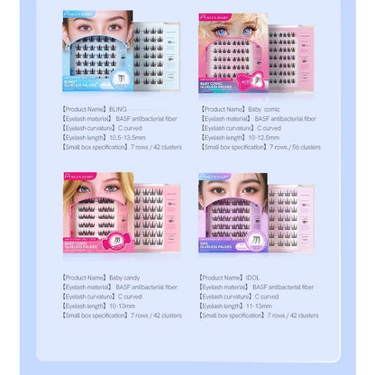 MLEN DIARY Glue-Free False Eyelashes – Baby Comic Style + Tweezers