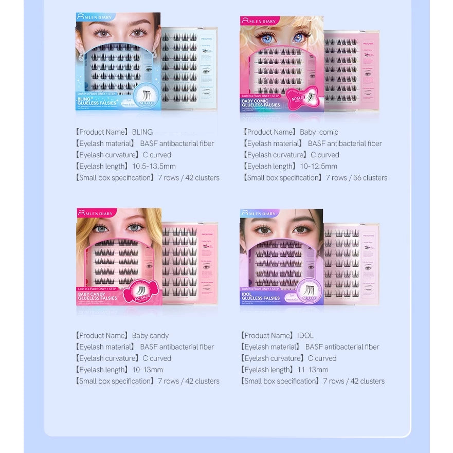 MLEN DIARY Glue-Free False Eyelashes – Baby Candy Style + Tweezers