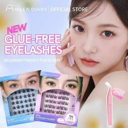MLEN DIARY Glue-Free False Eyelashes – Idol Style + Tweezers