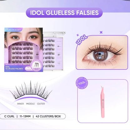 MLEN DIARY Glue-Free False Eyelashes – Idol Style + Tweezers