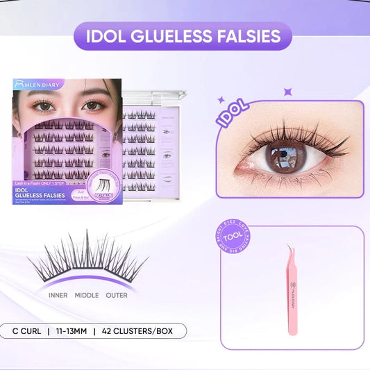 MLEN DIARY Glue-Free False Eyelashes – Idol Style + Tweezers