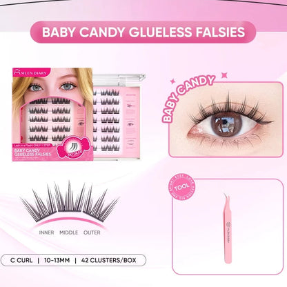 MLEN DIARY Glue-Free False Eyelashes – Baby Candy Style + Tweezers