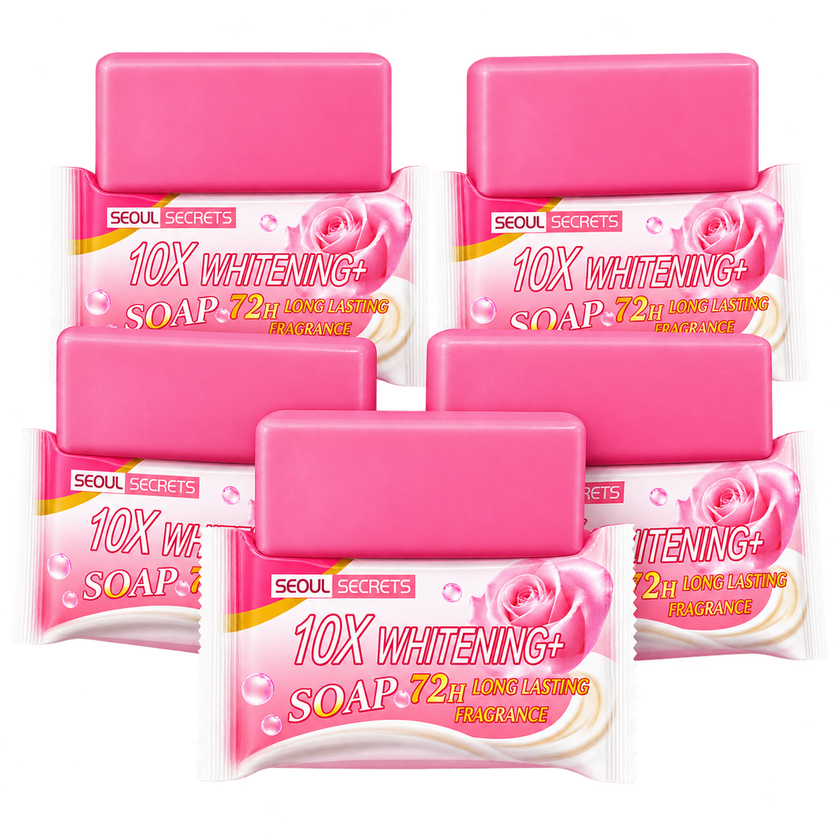 5 pcs of Seoul Secrets 10X Whitening Soap 72-Hour Long-Lasting Fresh Fragrance for Body & Brightening