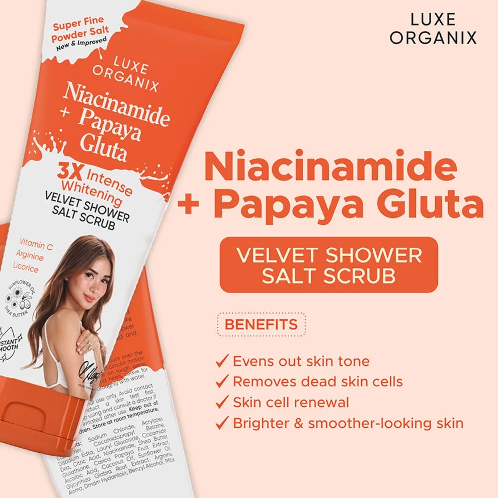 LUXE ORGANIX Niacinamide Plus Papaya Gluta Velvet Shower Salt Scrub 320g