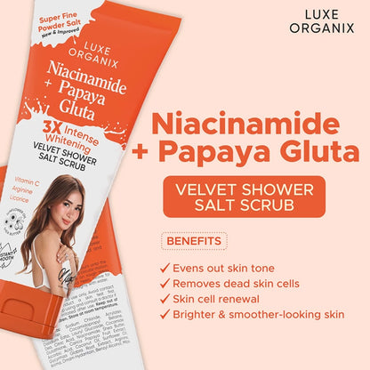 LUXE ORGANIX Niacinamide Plus Papaya Gluta Velvet Shower Salt Scrub 320g
