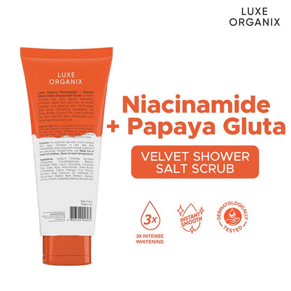 LUXE ORGANIX Niacinamide Plus Papaya Gluta Velvet Shower Salt Scrub 320g