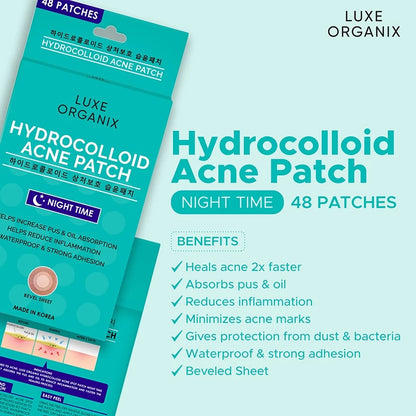 LUXE ORGANIX Hydrocolloid Acne Spot Patch Night (48 Patches)