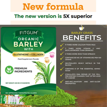 Fitgum Organic Barley with Glutathione & Collagen Juice Detox Drink (15sachets)