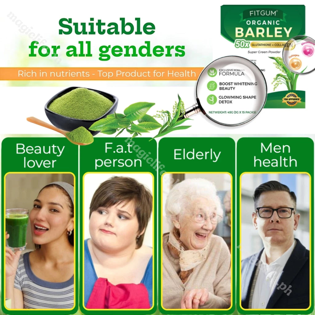 Fitgum Organic Barley with Glutathione & Collagen Juice Detox Drink (15sachets)