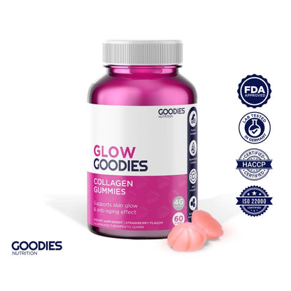 GOODIES NUTRITION Collagen Gummies – Glow Goodies – 1 bottle (60 Gummies) - Promotes Skin Hydration