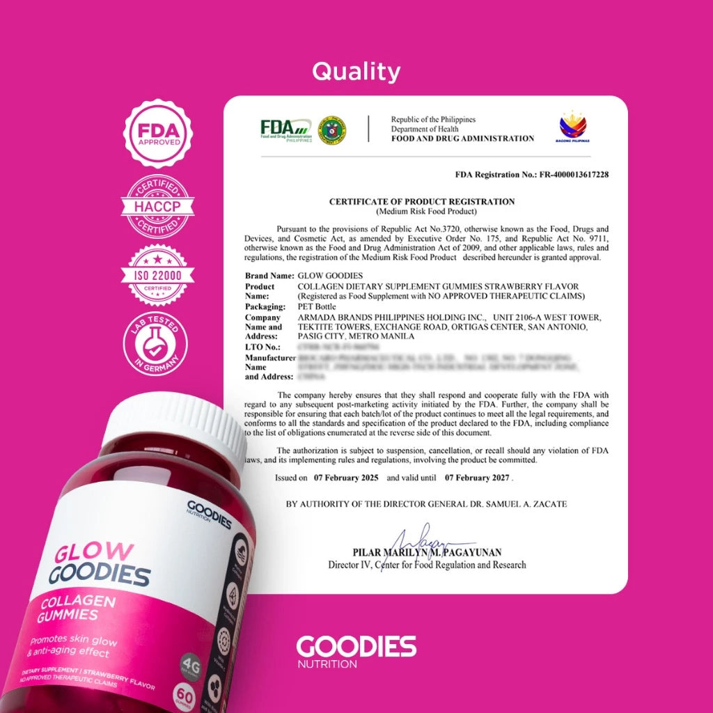 GOODIES NUTRITION Collagen Gummies – Glow Goodies – 1 bottle (60 Gummies) - Promotes Skin Hydration