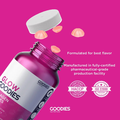 GOODIES NUTRITION Collagen Gummies – Glow Goodies – 1 bottle (60 Gummies) - Promotes Skin Hydration