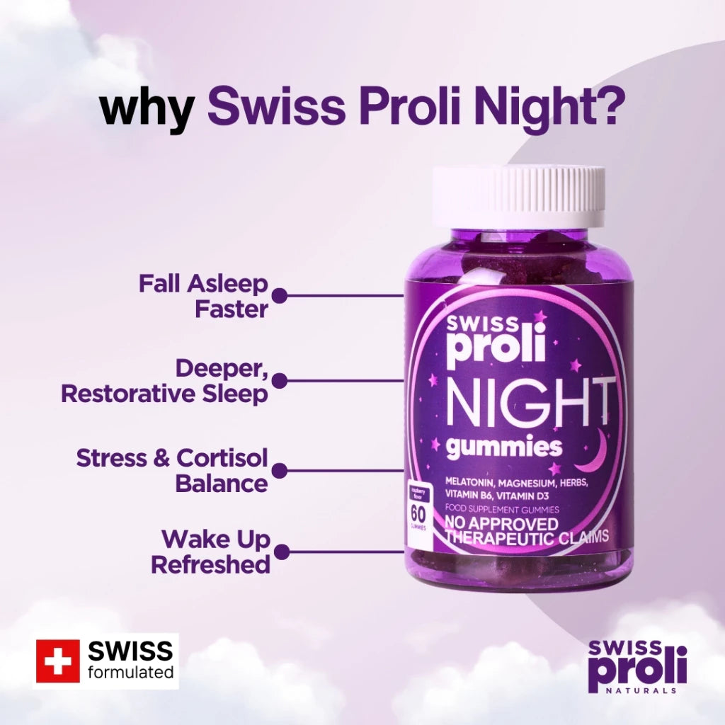 SWISS PROLI Night Melatonin Ashwaganda | 60 Gummies