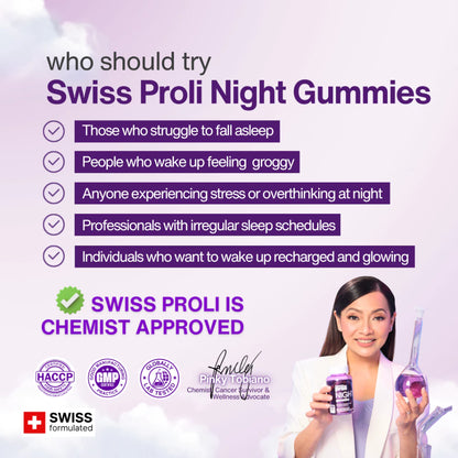 SWISS PROLI Night Melatonin Ashwaganda | 60 Gummies