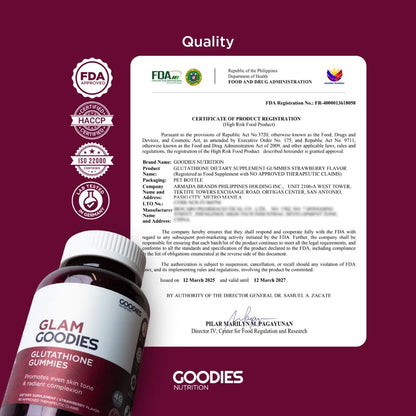 GOODIES NUTRITION Glutathione Gummies – Glam Goodies – 1 bottle (60 Gummies) - Improve Skin Textur