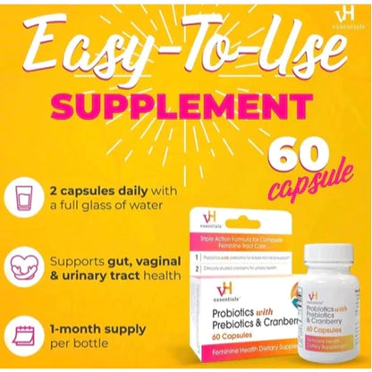 VH Essentials Probiotics with Prebiotics and Cranberry Feminine Supplement - 60's