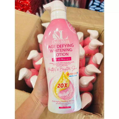 Combo of DELI SKIN - Age Defying Whitening Lotion SPF50 PA++ 500ml & Soap 90g