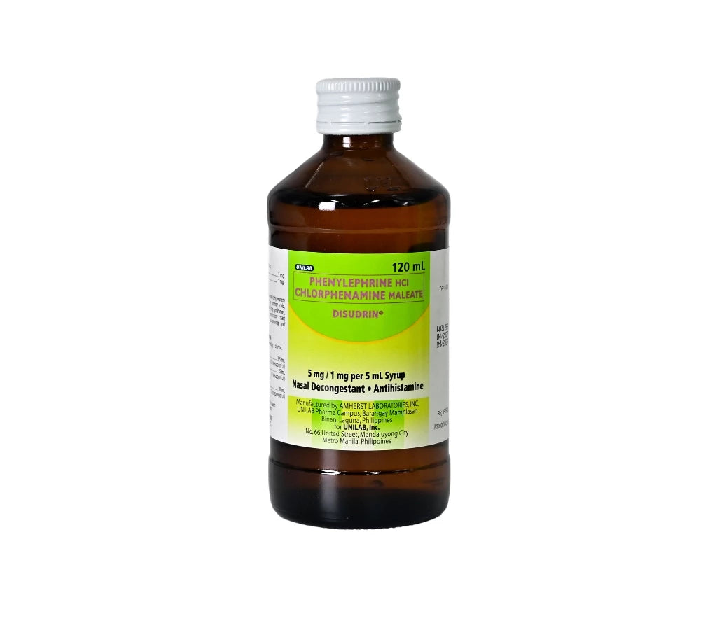 DISUDRIN Phenylephrine + Chlorpheniramine Syrup Fruit Flavor 5mg/1mg per 5ml -120ml
