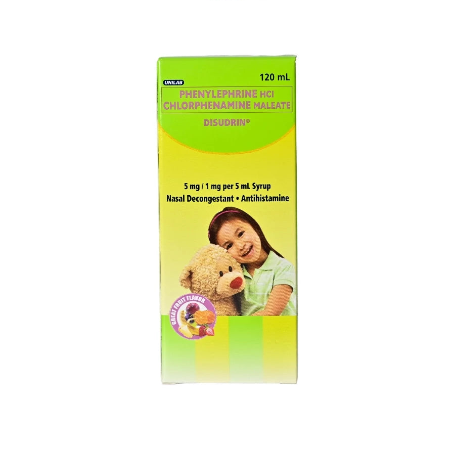 DISUDRIN Phenylephrine + Chlorpheniramine Syrup Fruit Flavor 5mg/1mg per 5ml -120ml