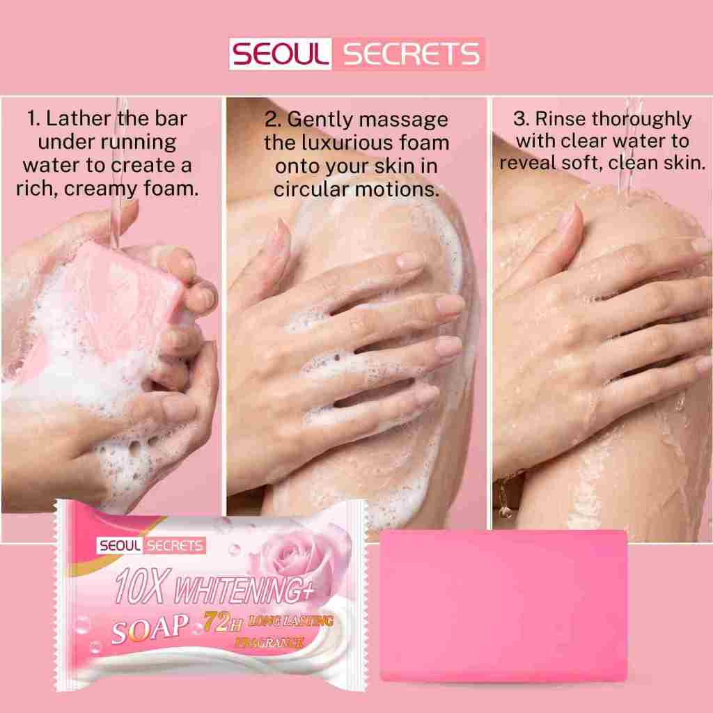 5 pcs of Seoul Secrets 10X Whitening Soap 72-Hour Long-Lasting Fresh Fragrance for Body & Brightening