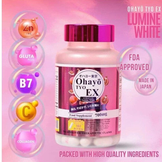 Ohayo TYO EX Lumine White Glutathione 700mg, 60 Capsules