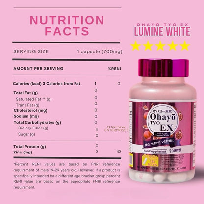 Ohayo TYO EX Lumine White Glutathione 700mg, 60 Capsules